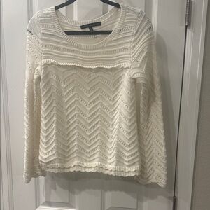 White House Black Market Cream Knit Sweater Small Bell Sleeve Boho